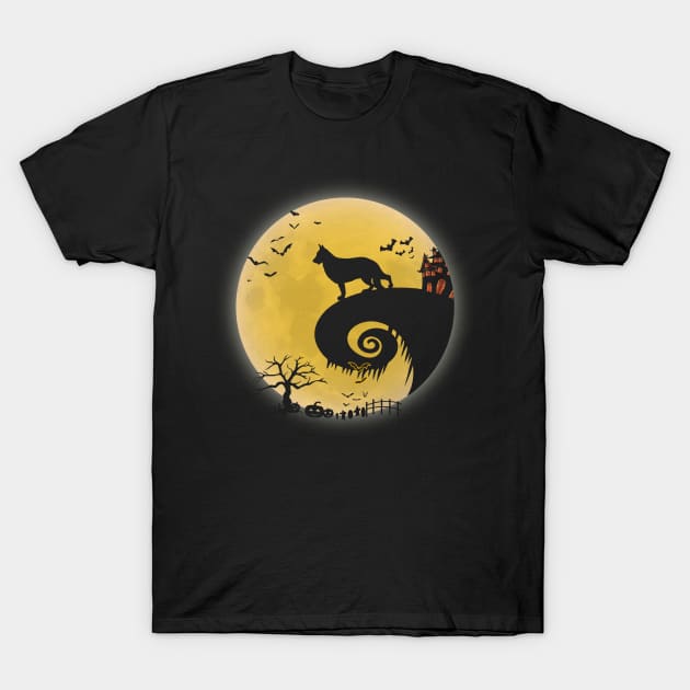 German shepherd Dog Shirt And Moon Funny Halloween Costume T-Shirt by foxmqpo